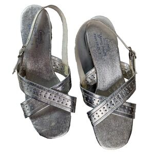 Grants Sandals Womens 8 Silver Crisscross‎ Platform Glitter Slingback Adjustable